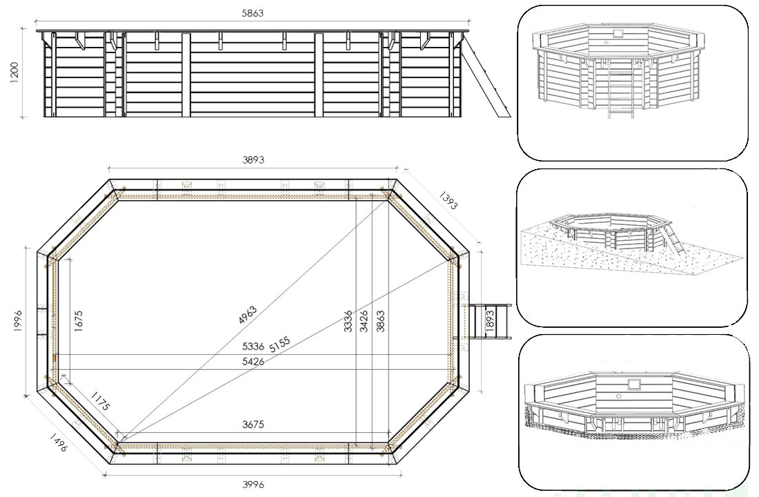 Dimensions piscine Altanka 5,86 x 3,86 h1,20m