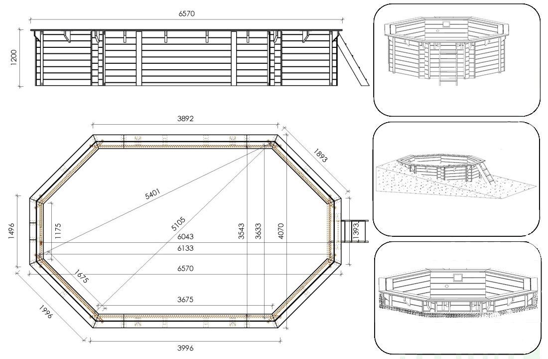 Dimensions piscine Altanka 6,57 x 4,07 h1,20m