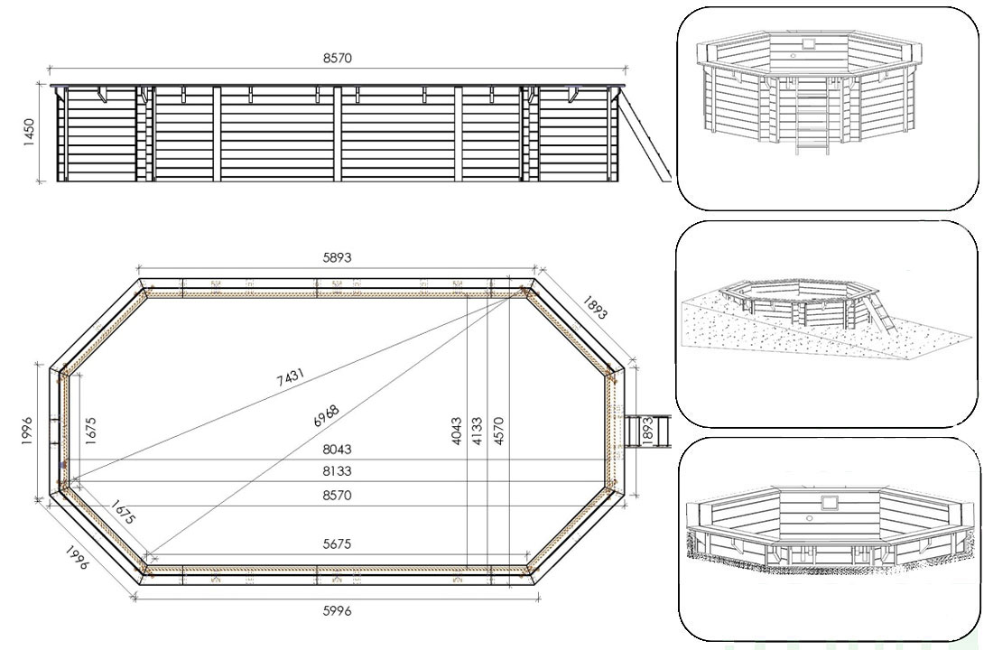Dimensions piscine Altanka 8,57 x 4,57 h1,45m