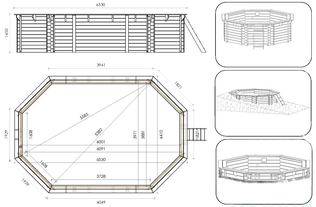 Dimensions piscine Altanka 6,53 x 4,41 h1,45m