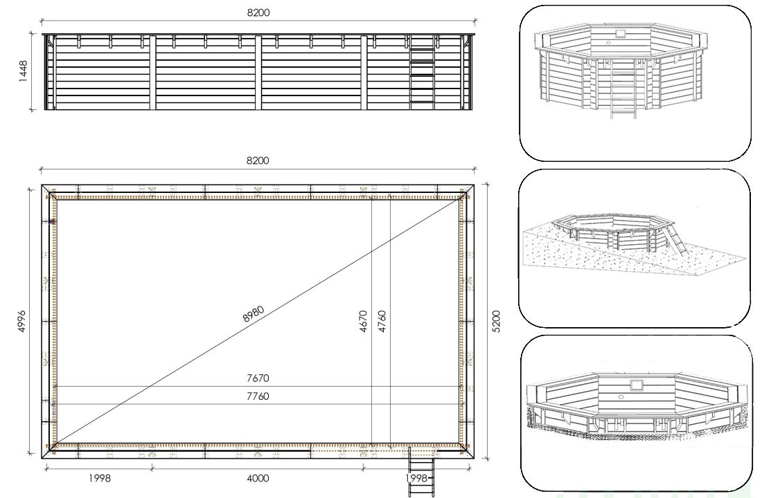 Dimensions piscine Altanka 8,20 x 5,20 h1,45m