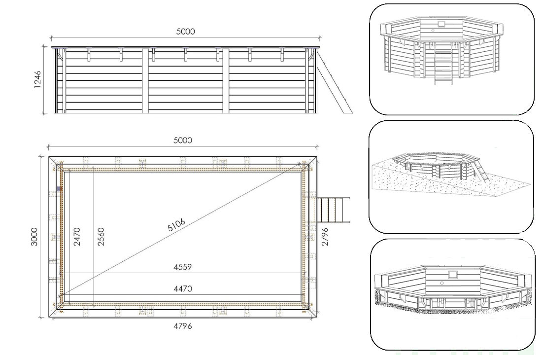 Dimensions piscine Altanka 5,00 x 3,00 h1,25m