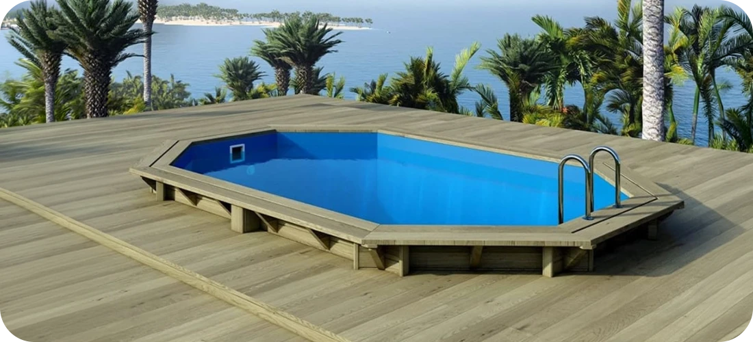Piscine bois ovale Altanka 4,30 x 3,00 h1,18m sur terrasse bois