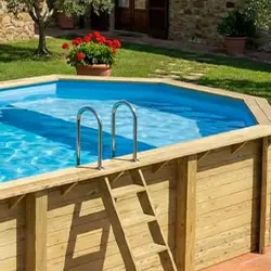 Plage immergée de la piscine bois octogonale Altanka