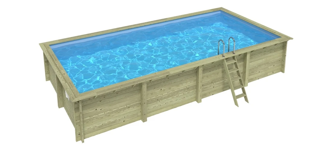 Piscine bois rectangulaire Altanka Aqua 8,50 x 4,35 x h1,45m en vue d'ensemble