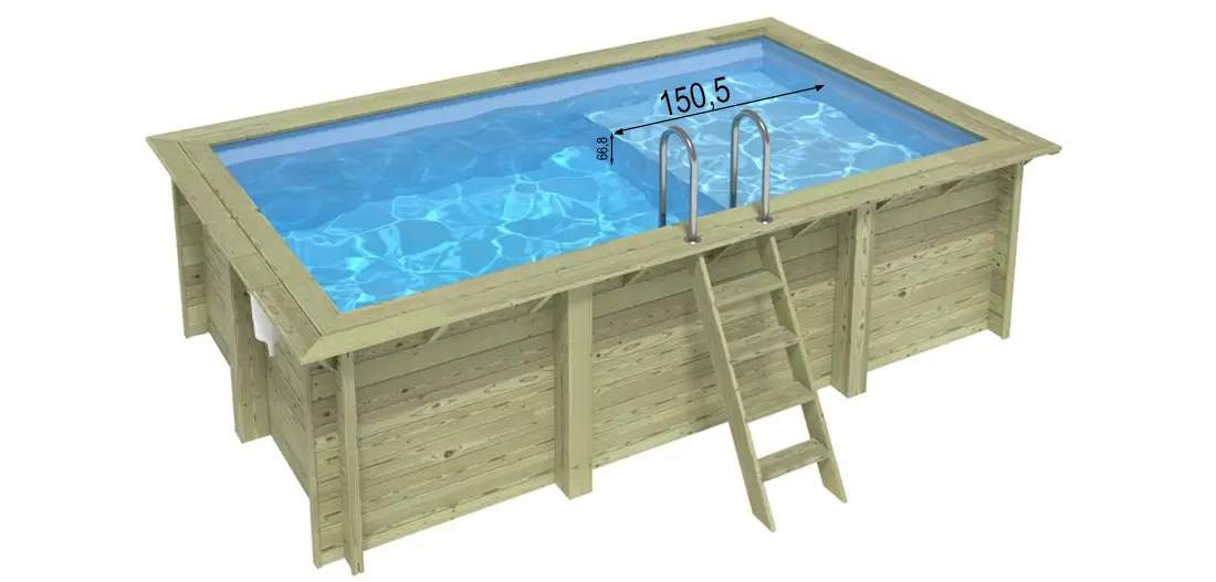 Piscine bois rectangulaire avec plage immergée Altanka Aqua 4,65 x 2,85 x h1,24m en vue d'ensemble