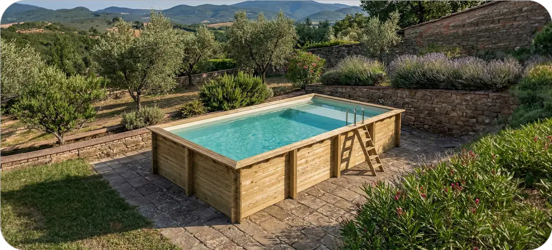 Piscine bois rectangulaire avec plage immergée Altanka Aqua 8,50 x 4,35 x h1,45m