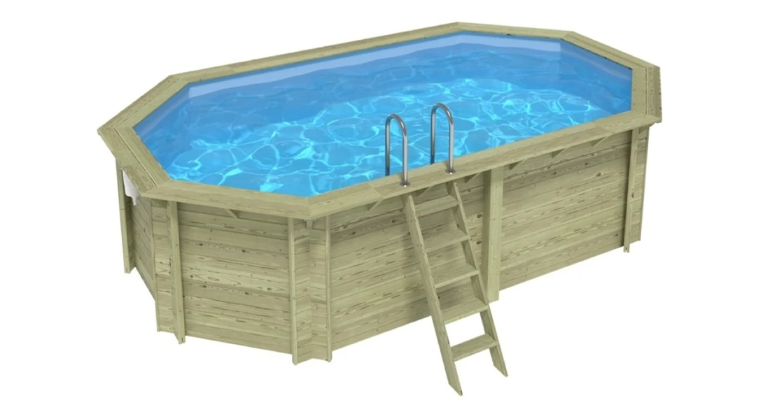 Vue d'ensemble piscine bois octogonale Altanka Nemo 5,79 x 3,49 h1,45m