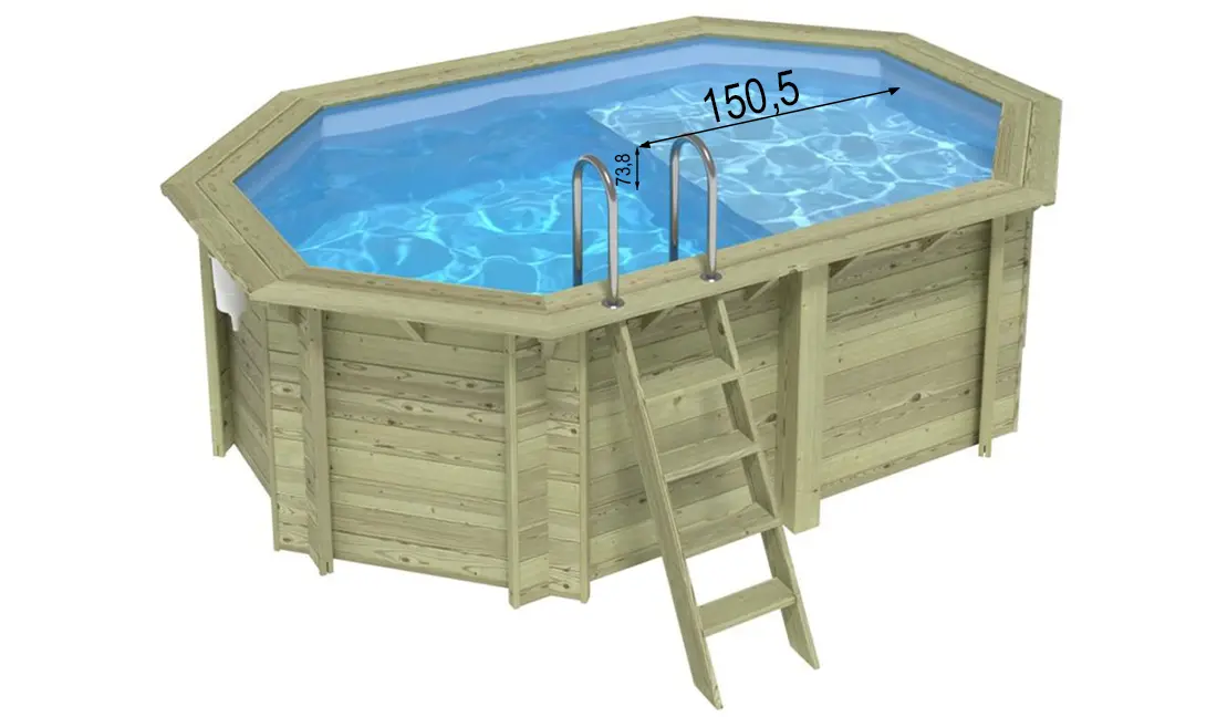 Piscine bois octogonale avec plage immergée Altanka Nemo 4,30 x 3,00 h1,31m complète et dimension