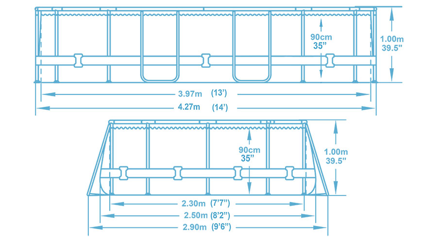 Dimensions Bestway Power Steel Swim Vista 4,27 x 2,50 x h1,00m