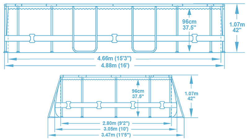 Dimensions Bestway Power Steel Swim Vista 4,88 x 3,05 x h1,07m