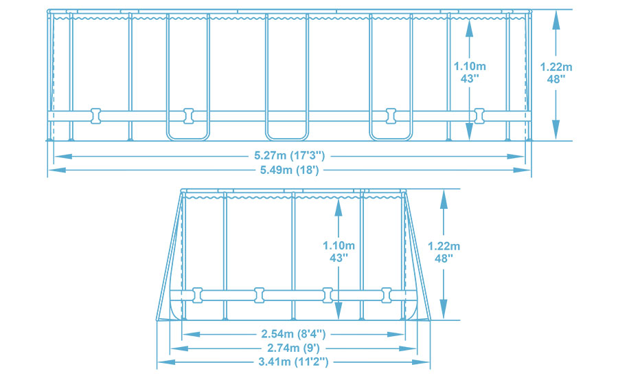 Dimensions Bestway Power Steel Swim Vista 5,49 x 2,74 x h1,22m