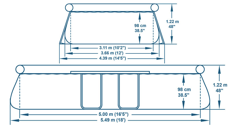 Dimensions Bestway Fast Set ovale 5,49 x 3,66 x h1,22m