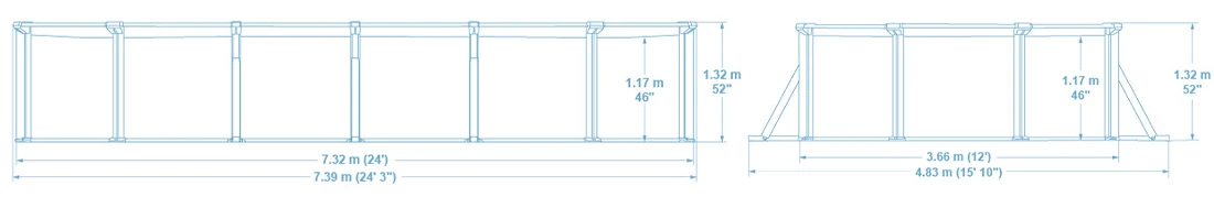 Dimensions piscine acier ovale Hydrium 365 Bestway 7,32 x 3,66 x h1,32m