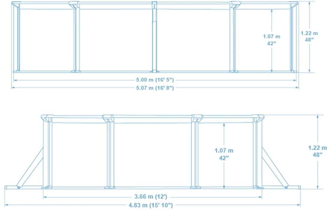 Dimensions piscine acier ovale Hydrium 365 Bestway 5,00 x 3,66 x h1,22m