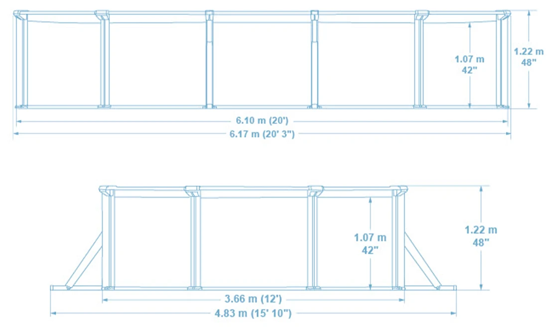 Dimensions piscine Hydrium 365 ovale 6,10 x 3,60 x h1,20m Bestway