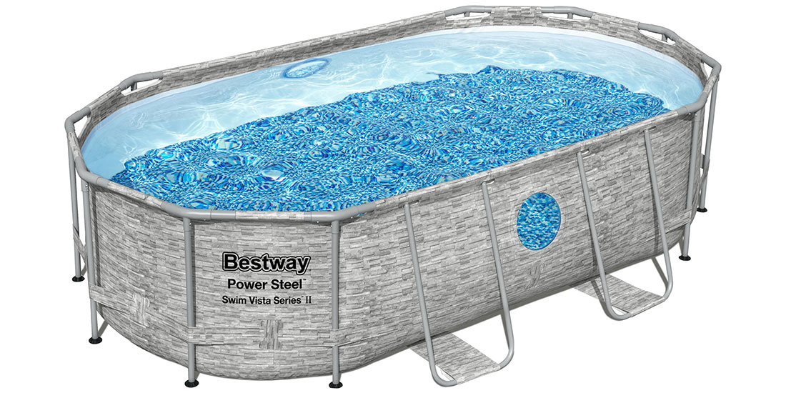 Piscine tubulaire Bestway ovale Power Steel Swim Vista 4,00 x 2,00 x h1,00m aspect pierre