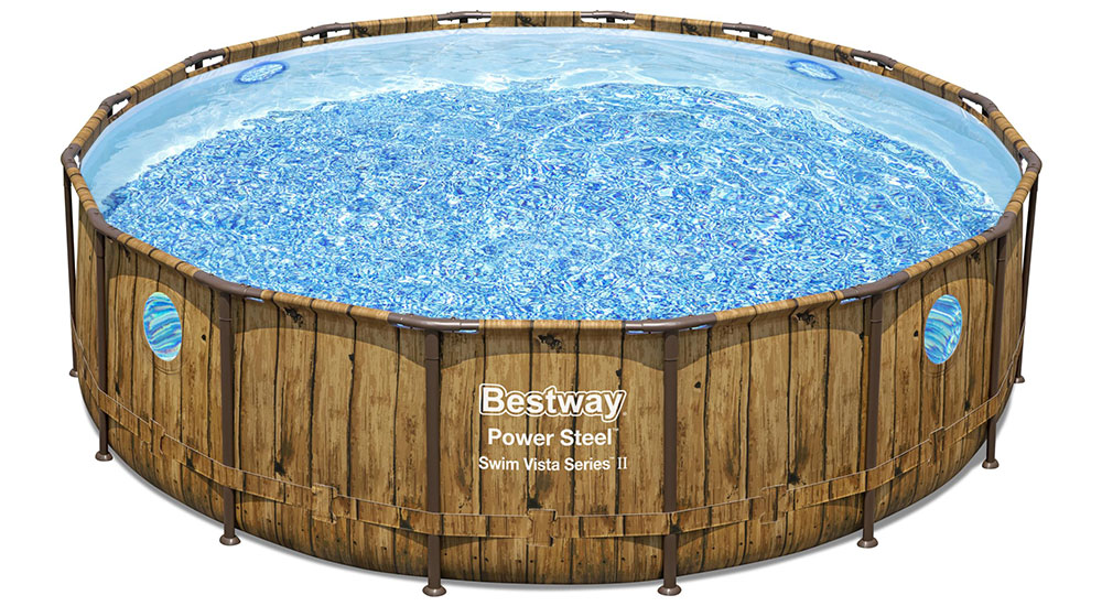 Piscine tubulaire Bestway ronde Power Steel Swim Vista 4,88 x h1,22m aspect bois