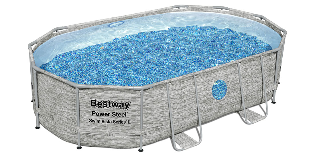 Piscine tubulaire Bestway ovale Power Steel Swim Vista 4,88 x 3,05 x h1,07m aspect pierre