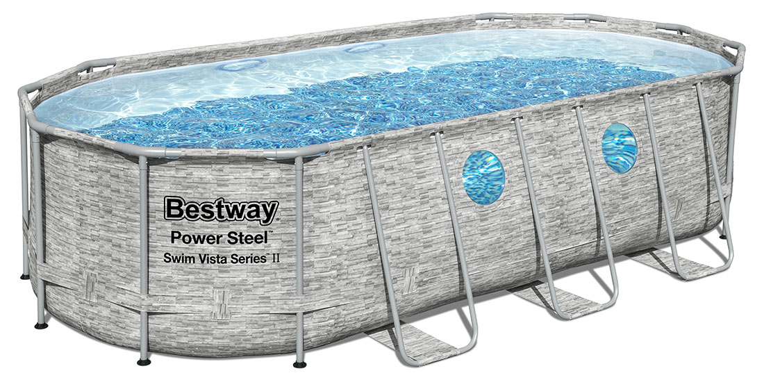 Piscine tubulaire Bestway ovale Power Steel Swim Vista 5,49 x 2,74 x h1,22m aspect pierre