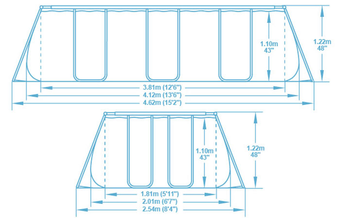 Dimensions piscine tubulaire Bestway Power Steel 4,12 x 2,01 x h1,22 aspect rotin