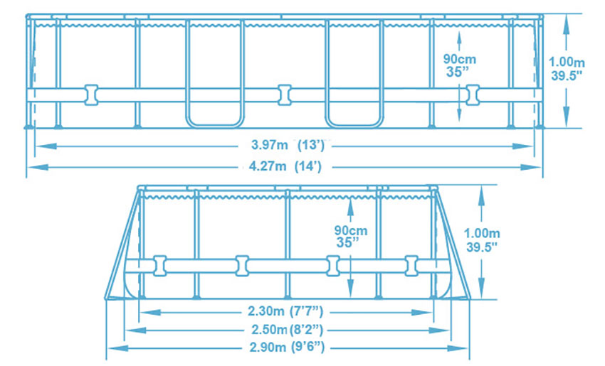 Dimensions piscine Bestway ovale Power Steel 4,27 x 2,50 x h1,00m