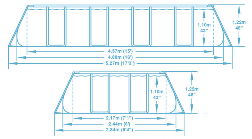 Dimensions piscine tubulaire Bestway Power Steel 4,88 x 2,44 x h1,22 aspect rotin