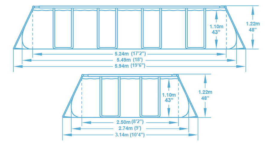 Dimensions Piscine Bestway Power Steel 5,49 x 2,74 x h1,22m