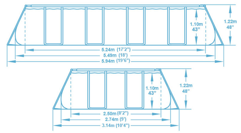 Dimensions piscine tubulaire Bestway Power Steel 5,49 x 2,74 x h1,22 aspect rotin