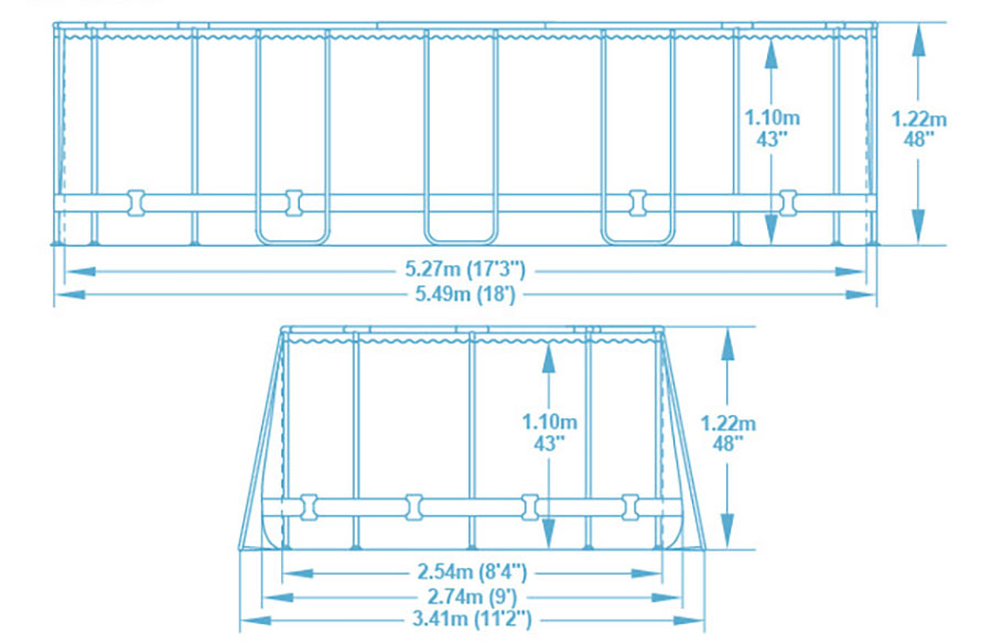 Dimensions piscine Bestway ovale Power Steel 5,49 x 2,74 x h1,22m