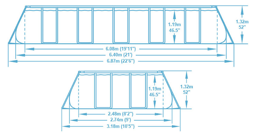 Dimensions Piscine Bestway Power Steel 6,40 x 2,74 x h1,32m