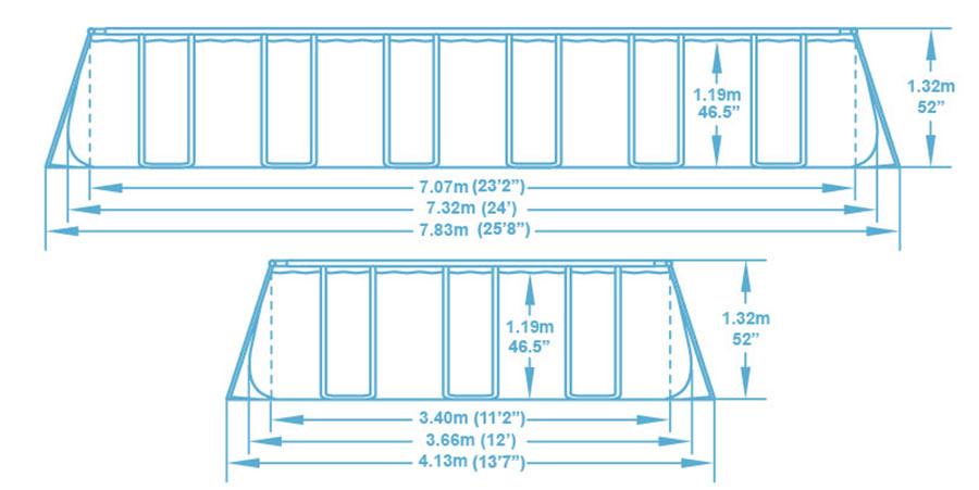 Dimensions Piscine Bestway Power Steel 7,32 x 3,66 x h1,32m