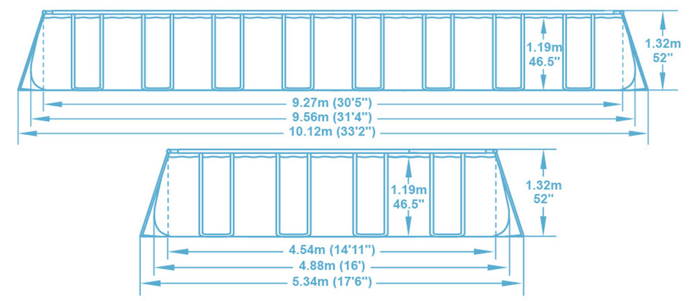 Dimensions Piscine Bestway Power Steel 9,56 x 4,88 x h1,32m