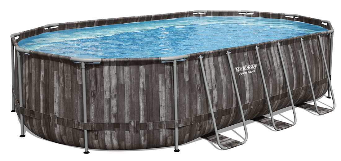 Piscine tubulaire Bestway ovale Power Steel décor bois 6,10 x 3,66 x h1,22m