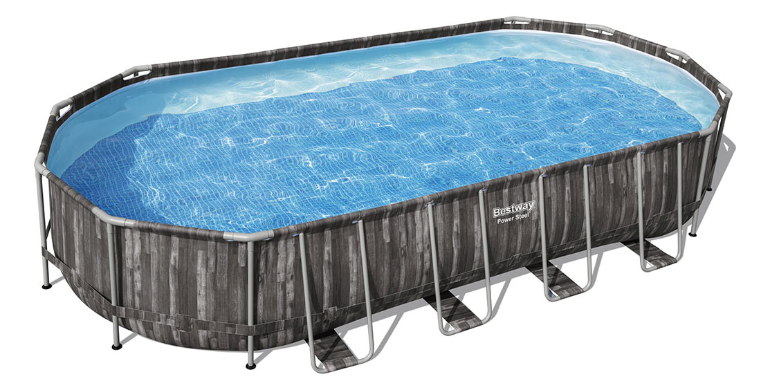 Piscine tubulaire Bestway ovale Power Steel décor bois 7,32 x 3,66 x h1,22m