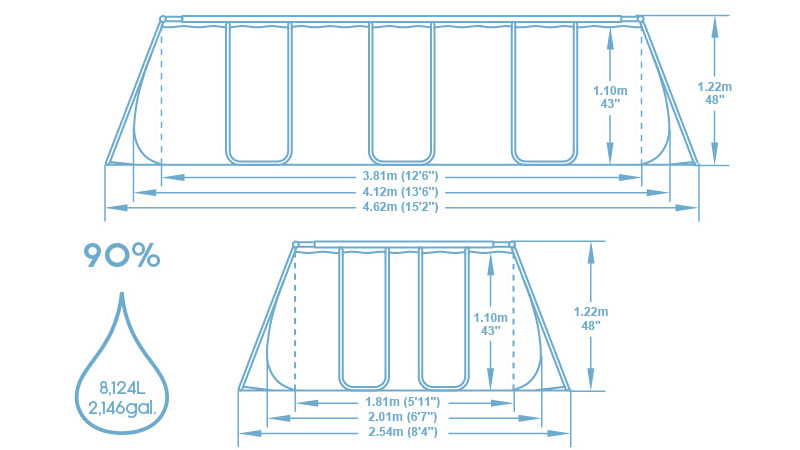 Dimensions piscine tubulaire Bestway Steel Pro Max 4,12 x 2,01 x h1,22m