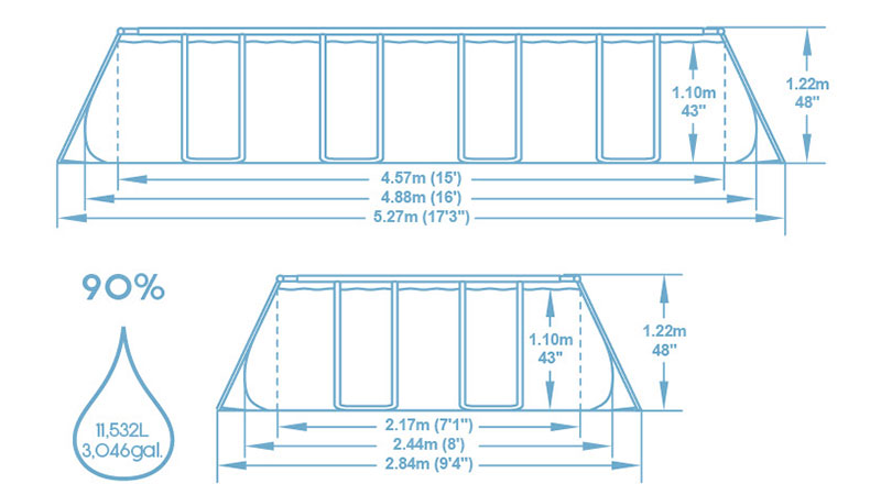 Dimensions piscine tubulaire Bestway Steel Pro Max 4,88 x 2,44 x h1,22m