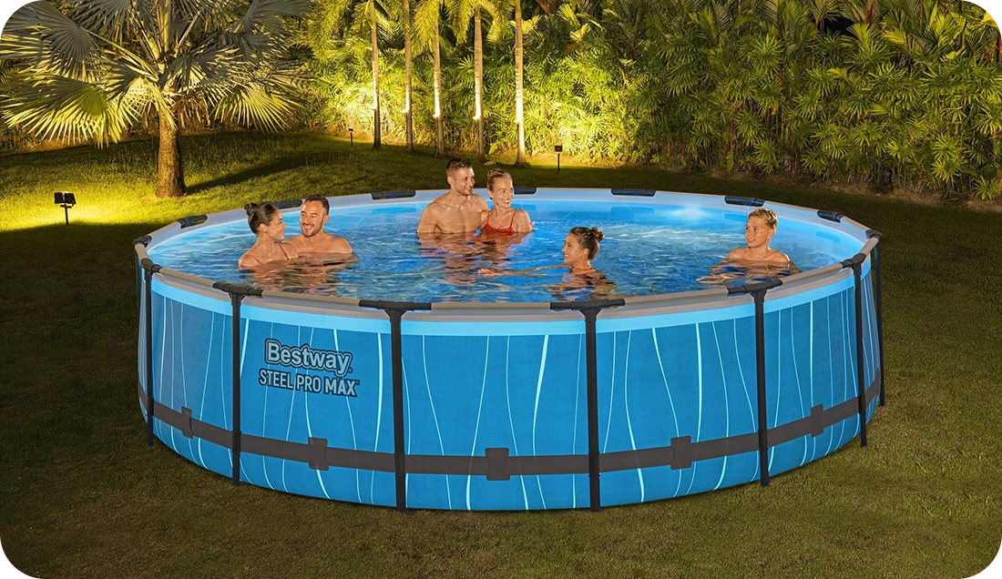 Piscine tubulaire Bestway ronde Steel Pro Max 4,57 x h1,07m avec éclairage LED et liner semi-transparent