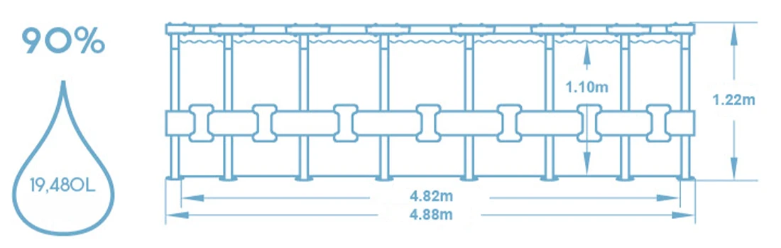 Schéma de dimension de la piscine tubulaire Bestway ronde Steel Pro Max 4,88 x h1,22m