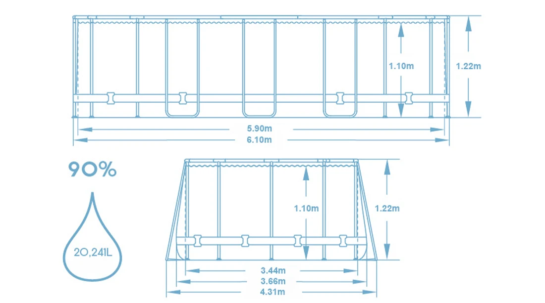 Dimensions piscine tubulaire Bestway Steel Pro Max Comfort Jet 6,10 x 3,66 x h1,22m