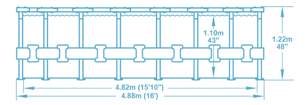 Dimensions Steel Pro Max 4,88 x h1,22m décor pierre