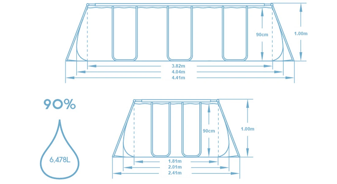 Dimensions piscine tubulaire Bestway Steel Pro Max 4,04 x 2,01 x h1,00m