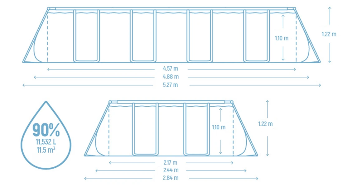 Dimensions piscine tubulaire Bestway Steel Pro Max Splashview 4,88 x 2,44 x h1,22m
