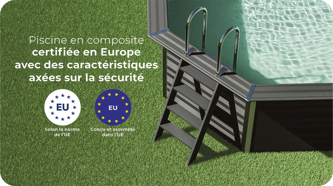 Piscine bois composite Gre Avant Garde 8,44 x 3,86 x h1,24m certifications européennes