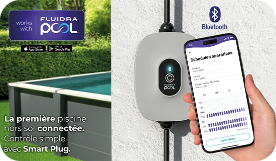 Smart Plug Gre assurant la commande bluetooth de la filtration Avant-Garde Nova piscine bois composite