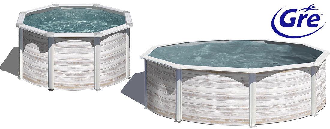 Piscine acier Gré Finlande ronde aspect bois nordique