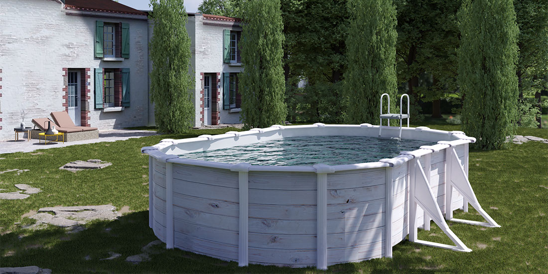 Piscine acier Groenland ovale Gré aspect bois nordique