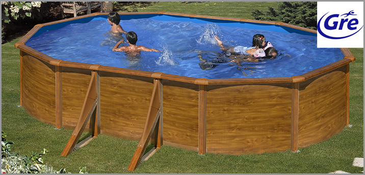 Piscine Hors-sol Ovale En Acier Imitation Bois – 730x375x132 Cm, Filtre à Sable 6 M³/h, Fabriquée En Espagne