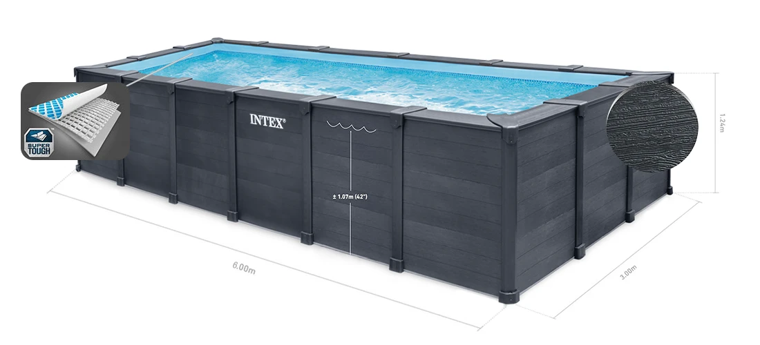 Dimensions de la piscine Intex Graphite 6,00 x 3,00 x h1,24m
