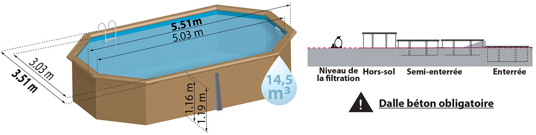 Piscine en bois Cannelle octogonale allongée